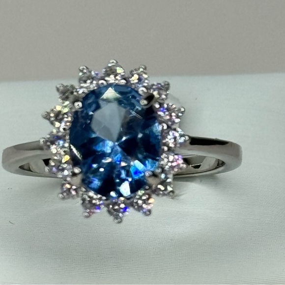 STERLING SILVER BLUE TOPAZ WITH SIMULATED DIAMONDS - Picture 4 of 5